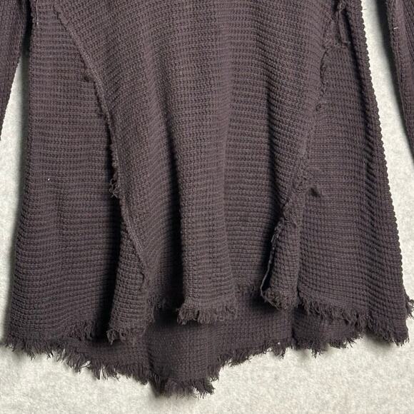 Free People Medium Moonshine Cold Shoulder Raw‎ Hem Swing Sweater Waffle Thermal - Picture 7 of 8